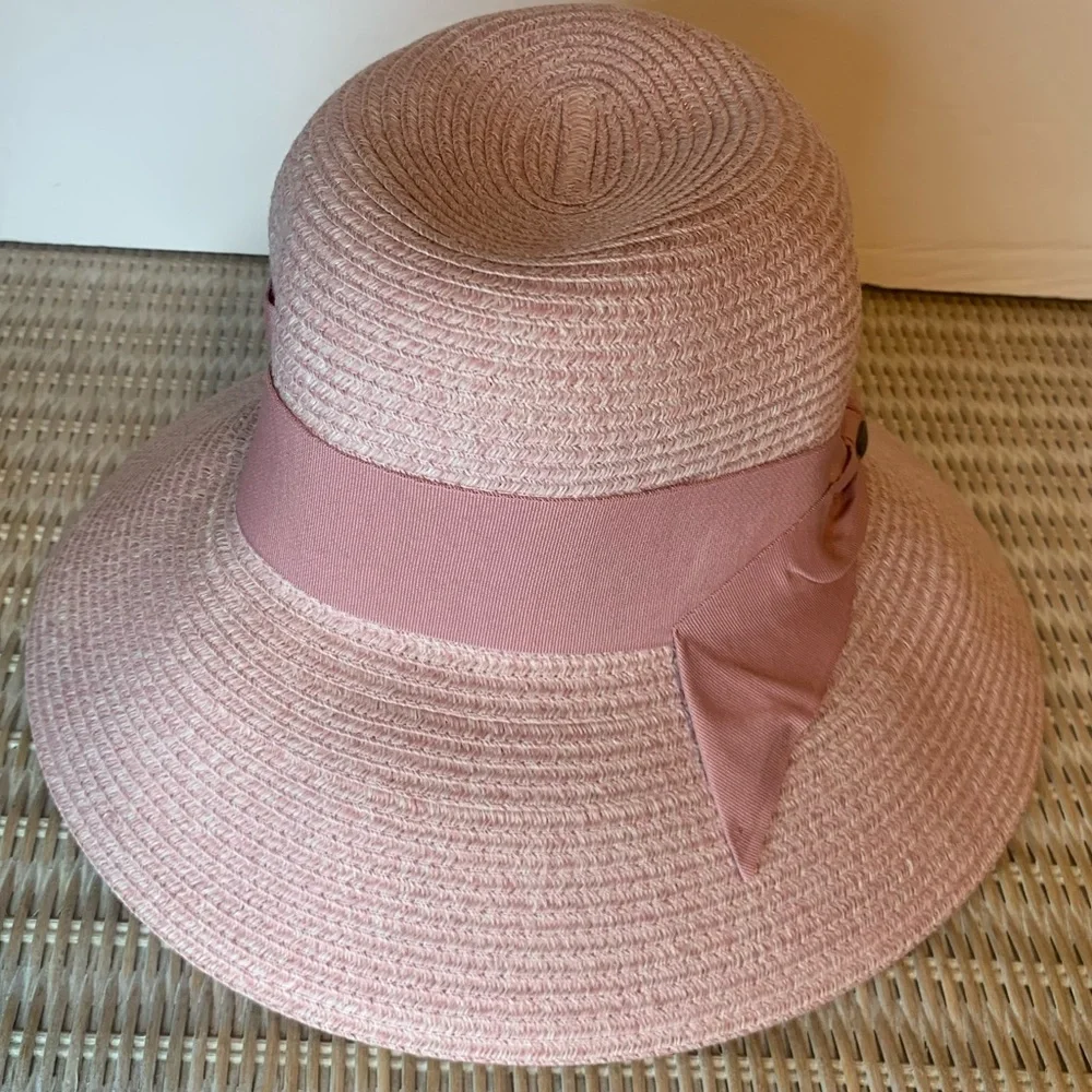 NWT C C Exclusives Straw Floppy Sun Hat Pink One Size
